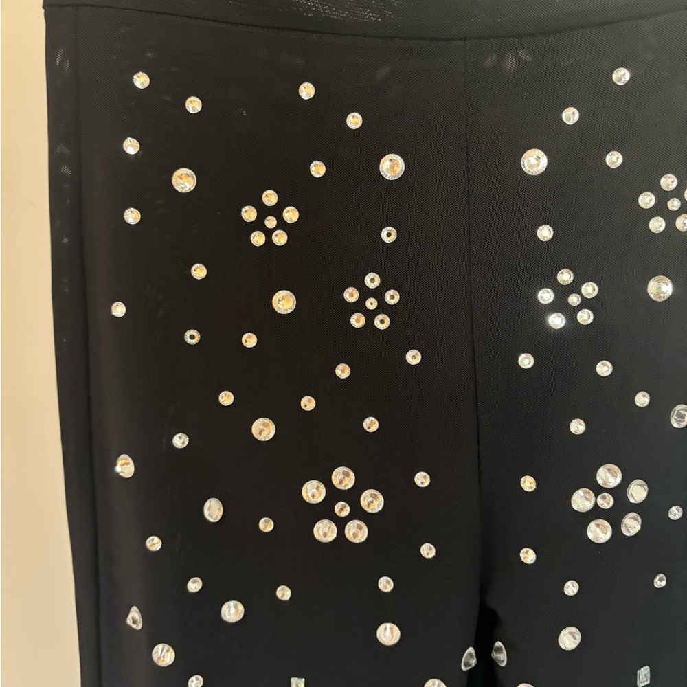Cynthia Rowley Black Mesh Trousers with Crystal Details - Picture 4 of 5